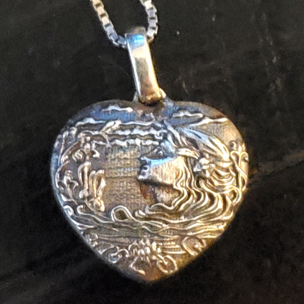 Vintage Sterling Silver Art Nouveau Repousse Heart Pendant